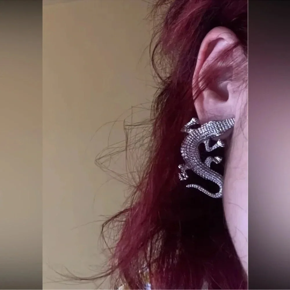 Alligator Silver Textured Statement Earrings